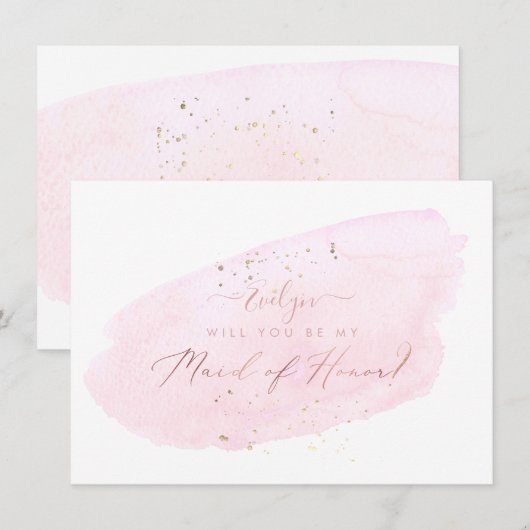 PixDezines Roze Waterverf Will Maid of Honor Kaart (Voorkant / Achterkant)