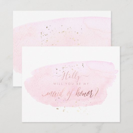 PixDezines Roze Waterverf Will Maid of Honor Kaart (Voorkant / Achterkant)
