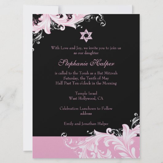 PixDezines roze wervelingen/Bat Mitswa Kaart (Achterkant)