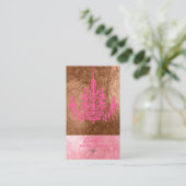 PixDezines Roze + Wit Kroonluchter/faux folie Visitekaartje (Staand voorkant)