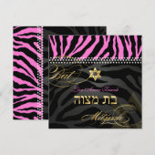 PixDezines Roze Zebra Bat Mitzvah / DIY kleur Kaart (Voorkant / Achterkant)