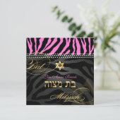 PixDezines Roze Zebra Bat Mitzvah / DIY kleur Kaart (Staand voorkant)