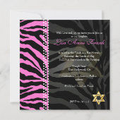 PixDezines Roze Zebra Bat Mitzvah / DIY kleur Kaart (Achterkant)