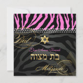 PixDezines Roze Zebra Bat Mitzvah / DIY kleur Kaart (Voorkant)