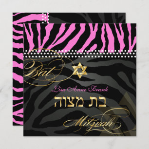 PixDezines Roze Zebra Bat Mitzvah / DIY kleur Kaart