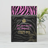 PixDezines Roze Zebra Bat Mitzvah / DIY kleur Kaart (Staand voorkant)