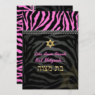 PixDezines Roze Zebra Bat Mitzvah / DIY kleur Kaart