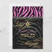 PixDezines Roze Zebra Bat Mitzvah / DIY kleur Kaart (Voorkant)