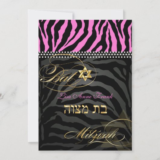 PixDezines Roze Zebra Bat Mitzvah / DIY kleur Kaart (Voorkant)