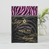 PixDezines Roze Zebra Bat Mitzvah / DIY kleur Kaart (Staand voorkant)