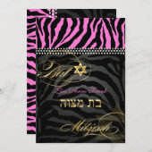 PixDezines Roze Zebra Bat Mitzvah / DIY kleur Kaart (Voorkant / Achterkant)