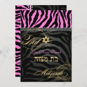 PixDezines Roze Zebra Bat Mitzvah / DIY kleur Kaart