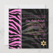 PixDezines Roze Zebra Bat Mitzvah / DIY kleur Kaart (Achterkant)