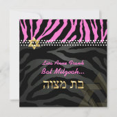 PixDezines Roze Zebra Bat Mitzvah / DIY kleur Kaart (Voorkant)