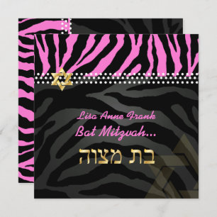 PixDezines Roze Zebra Bat Mitzvah / DIY kleur Kaart