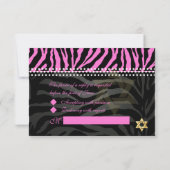 PixDezines Roze Zebra Bat Mitzvah RSVP/ DIY kleur RSVP Kaartje (Achterkant)