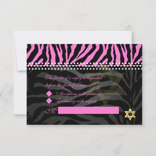 PixDezines Roze Zebra Bat Mitzvah RSVP/ DIY kleur RSVP Kaartje (Achterkant)