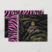 PixDezines Roze Zebra Bat Mitzvah RSVP/ DIY kleur RSVP Kaartje (Voorkant / Achterkant)