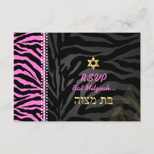 PixDezines Roze Zebra Bat Mitzvah RSVP/DIY kleur RSVP Kaartje
