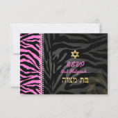PixDezines Roze Zebra Bat Mitzvah RSVP/DIY kleur RSVP Kaartje (Voorkant)