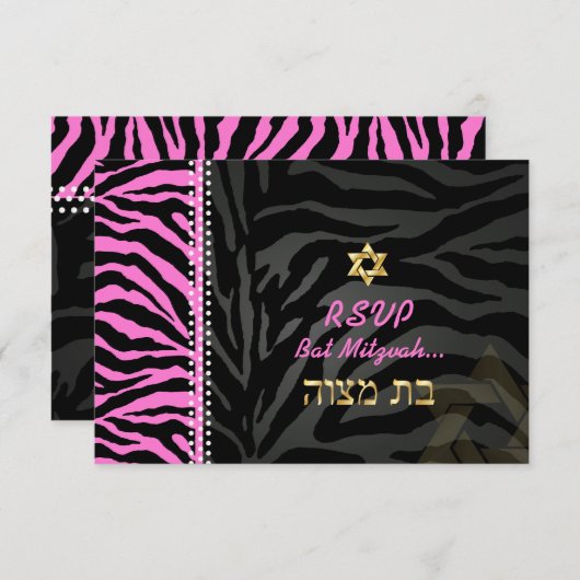PixDezines Roze Zebra Bat Mitzvah RSVP/DIY kleur RSVP Kaartje (Voorkant / Achterkant)