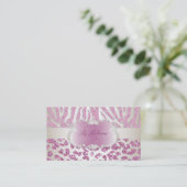 PixDezines roze zebra/luipaard/champagne Visitekaartje (Staand voorkant)