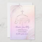PixDezines Roze Zilveren Palmen Doop Kaart (Voorkant)