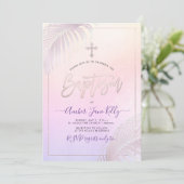 PixDezines Roze Zilveren Palmen Doop Kaart (Staand voorkant)