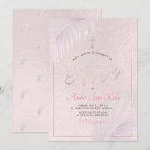 PixDezines Roze Zilveren Palmen Doop Kaart (Voorkant / Achterkant)