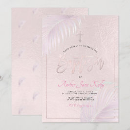 PixDezines Roze Zilveren Palmen Doop Kaart