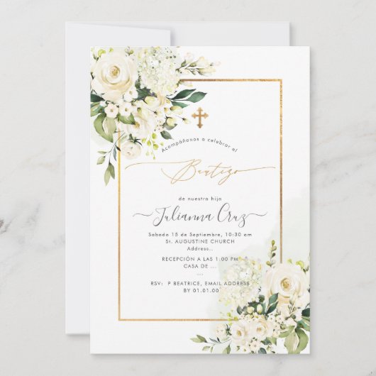 PixDezines Rozen Crème en Hortensia's Doopfeest Kaart (Voorkant)