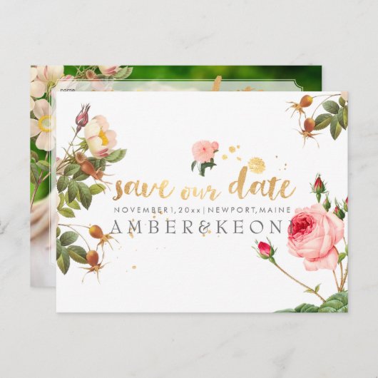 PixDezines  rozen/floral/save the date Aankondigingskaart (Voorkant / Achterkant)