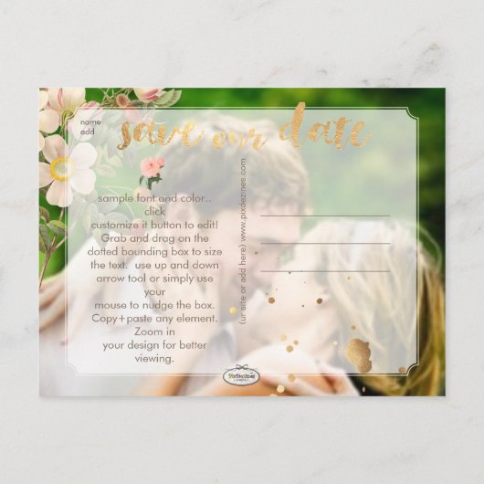 PixDezines  rozen/floral/save the date Aankondigingskaart (Achterkant)