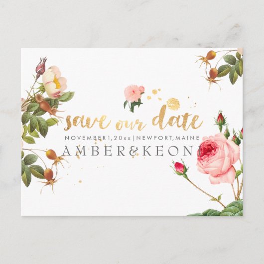 PixDezines  rozen/floral/save the date Aankondigingskaart (Voorkant)