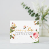 PixDezines  rozen/floral/save the date Aankondigingskaart (Staand voorkant)