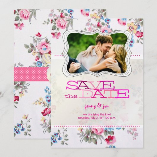 PixDezines  rozen/foto sparen de datum Save The Date (Voorkant / Achterkant)
