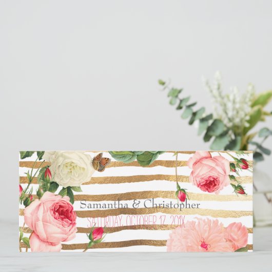 PixDezines  Rozen+Peonies/Stripes Kaart (Staand voorkant)