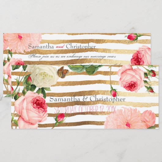 PixDezines  Rozen+Peonies/Stripes Kaart (Voorkant / Achterkant)