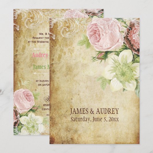 PixDezines rozen/perkament Kaart (Voorkant / Achterkant)