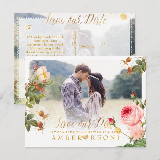 PixDezines  Rozen Sla de datum op Aankondigingskaart (Voorkant / Achterkant)