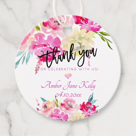 PixDezines Rozen Waterverf Bloemen Dank u Bedankjes Labels (Voorkant)