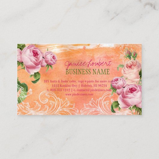 PixDezines  rozen/waterverf Visitekaartje (Achterkant)