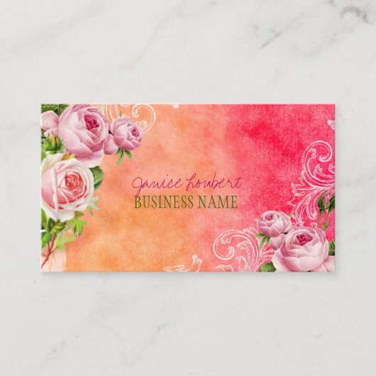 PixDezines  rozen/waterverf Visitekaartje (Voorkant)