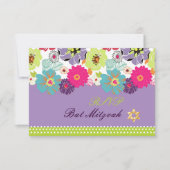 PixDezines rsvp/Alegre retro floral, Bat Mitswa RSVP Kaartje (Voorkant)