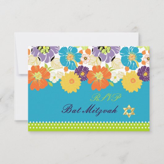 PixDezines rsvp/Alegre retro floral, Bat Mitswa RSVP Kaartje (Voorkant)