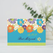 PixDezines rsvp/Alegre retro floral, Bat Mitswa RSVP Kaartje (Staand voorkant)