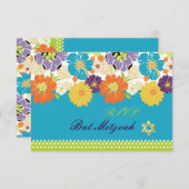 PixDezines rsvp/Alegre retro floral, Bat Mitswa RSVP Kaartje (Voorkant / Achterkant)
