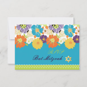 PixDezines rsvp/Alegre retro floral, Bat Mitswa RSVP Kaartje