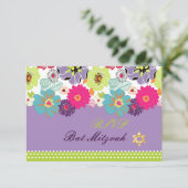 PixDezines rsvp/Alegre retro floral, Bat Mitswa RSVP Kaartje (Staand voorkant)
