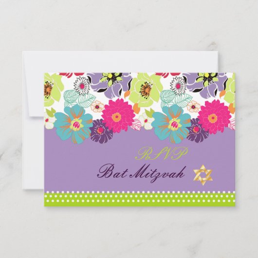 PixDezines rsvp/Alegre retro floral, Bat Mitzvah RSVP Kaartje (Voorkant)
